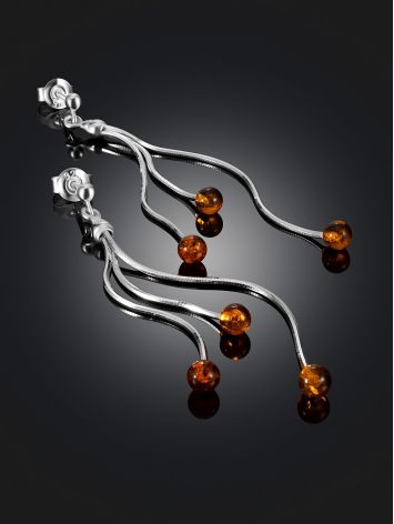 "Rowan" Stud Earrings with Amber on Chains, image , picture 2