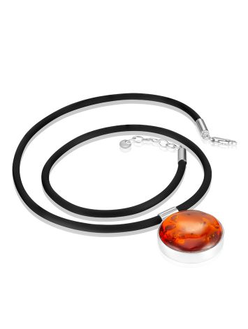 Stylish “Attraction” necklace with cognac amber on a silicone cord, image , picture 3