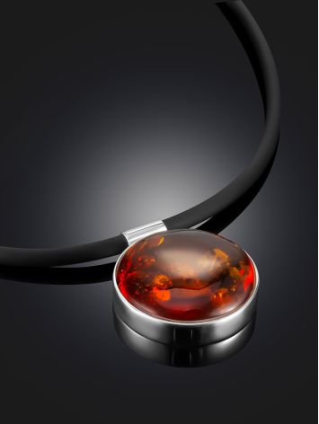 Stylish “Attraction” necklace with cognac amber on a silicone cord, image , picture 2