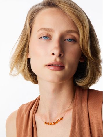 Delicate "Dewdrops" string necklace with amber beads, Length: 40, image , picture 4