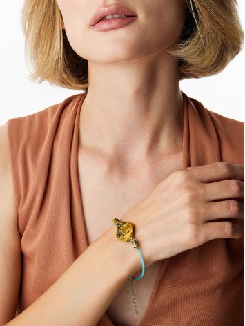 Stylish "Trinidad" bracelet with amber on blue silicone cord, Length: 18, image , picture 3
