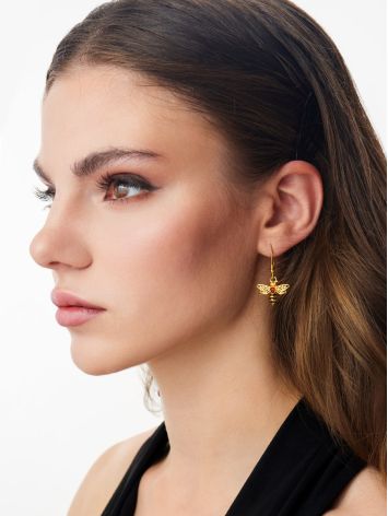 Bright Gold-Plated Hook Earrings with Amber "Winnie the Pooh", Length: 3.3, image , picture 3