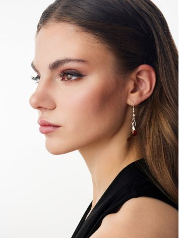 Elegant Elongated Hook Earrings "Calla" with Natural Amber, Length: 4.5, image , picture 3