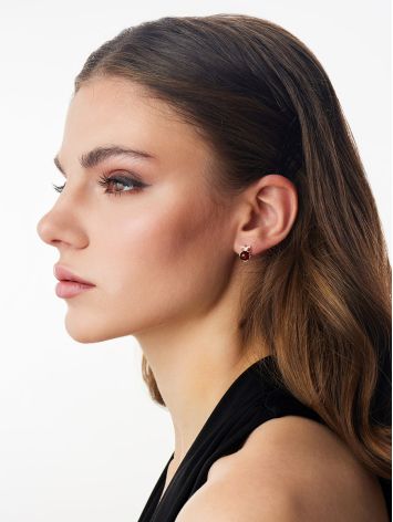 Miniature "Owl" Stud Earrings with Amber and Crystals, image , picture 3