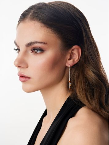 "Rowan" Stud Earrings with Amber on Chains, image , picture 3