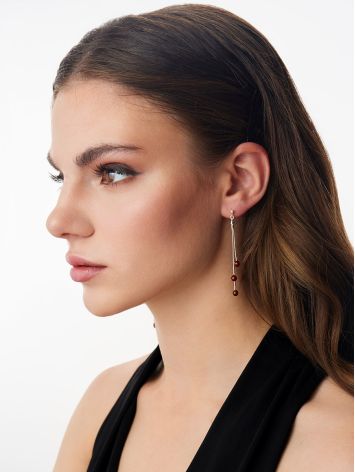 Bright Long "Rowan" Earrings with Cognac Amber, image , picture 3