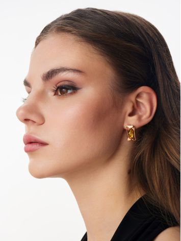 Gold-Plated "Amplitude" Earrings with Bright Lemon Amber, image , picture 3