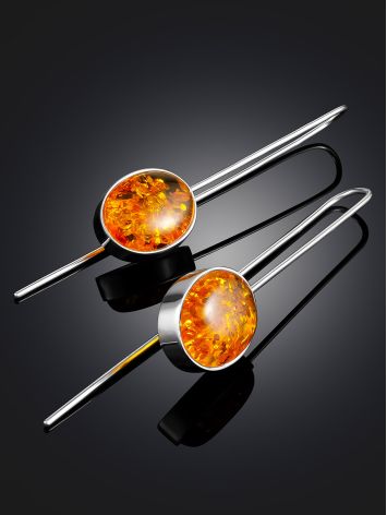 Elegant Hook Earrings with Golden Amber "Attraction", Length: 6.6, image , picture 2