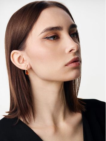 Elegant "Hermia" Earrings with Cognac Amber and Crystals, image , picture 3