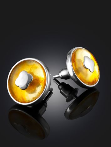 Elegant stud earrings with lemon amber "Monaco", image , picture 2