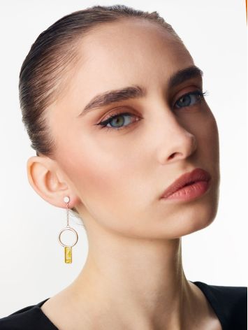 Stylish elongated stud earrings with lemon amber "London", image , picture 3