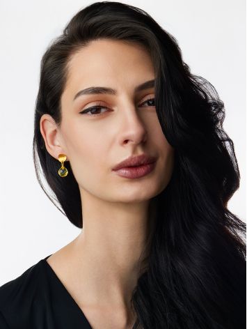 Gold-plated "Baccarat" stud earrings with faceted amber ball pendants, image , picture 3