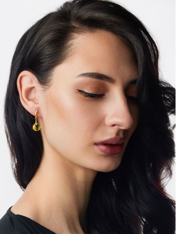 "Baccarat" stud earrings with faceted amber ball pendants, image , picture 3