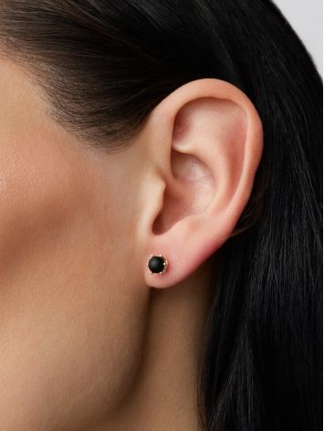 Miniature stud earrings with black amber "Princess", image , picture 3