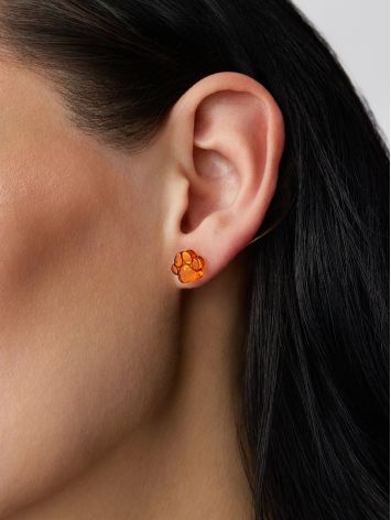 Charming stud earrings "Paws" made of cognac-colored amber, image , picture 3