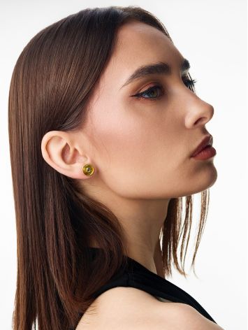Elegant stud earrings with lemon amber "Monaco", image , picture 3