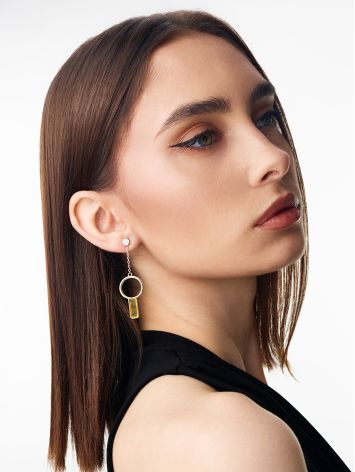 Stylish elongated stud earrings with lemon amber "London", image , picture 4