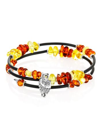 Bracelet with natural amber beads in various shades on a string "Oklahoma", Length: Безразмерный, image 
