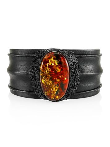 Safari-style bracelet made of leather and natural amber "Nefertiti", Length: 16, image 