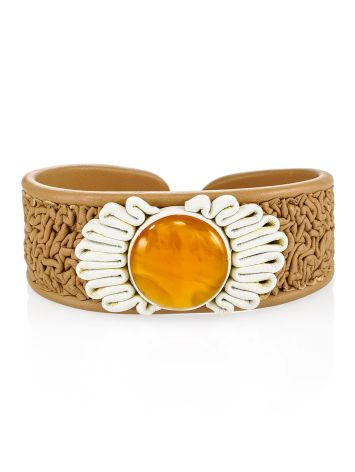 Striking bracelet made of natural leather and honey amber "Nefertiti", Length: 16,5, image 