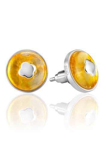 Elegant stud earrings with lemon amber "Monaco", image 