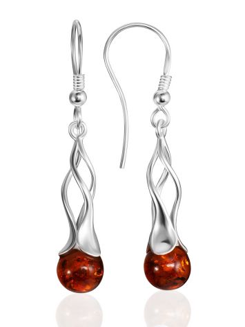 Elegant Elongated Hook Earrings "Calla" with Natural Amber, Length: 4.5, image 
