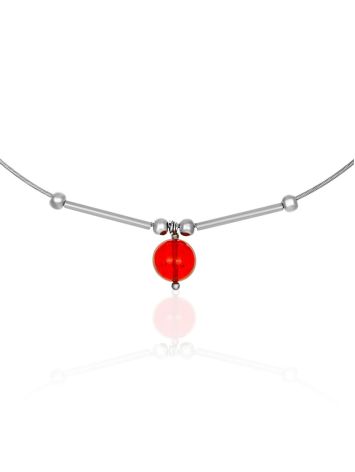 A hoop necklace with a scarlet amber ball pendant called "Dewdrop"​, Length: 42, image 