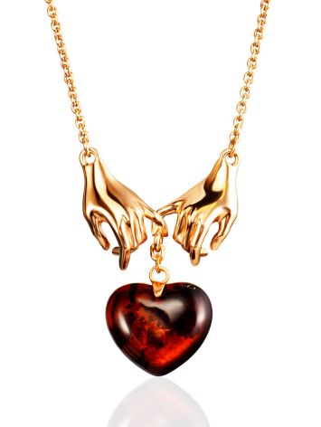 Amber Heart Necklace "Hand In Hand", image 
