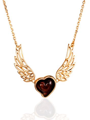 Cute Amber Heart Necklace With Wings, image 