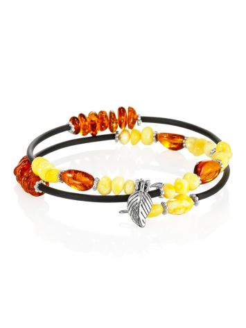 Light stylish bracelet with natural amber in different shades "Oklahoma", Length: Безразмерный, image 