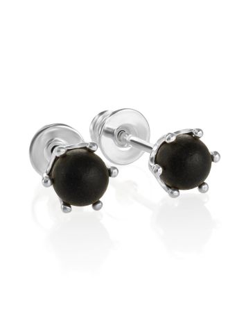 Miniature stud earrings with black amber "Princess", image 
