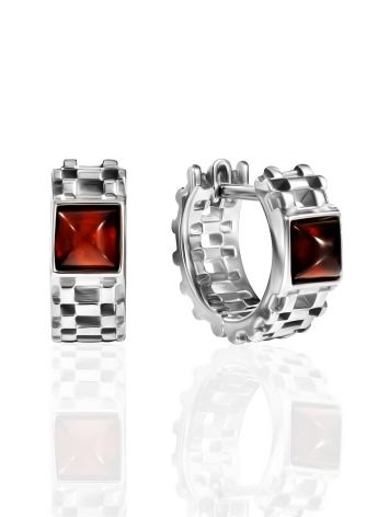 Miniature Hoop Earrings "Tourbillon" with Cognac Amber, image 
