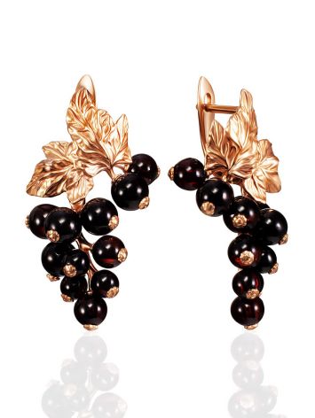 Festive "Grape" Earrings with Cherry-Colored Amber, image 