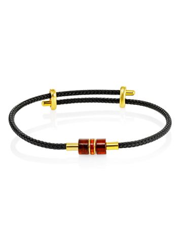 Unusual bracelet on a solid braided base with an amber insert, image 