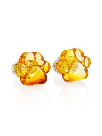 Charming stud earrings "Paws" made of cognac-colored amber, image 