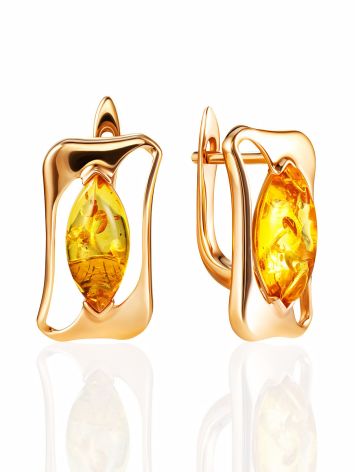 Gold-Plated "Amplitude" Earrings with Bright Lemon Amber, image 