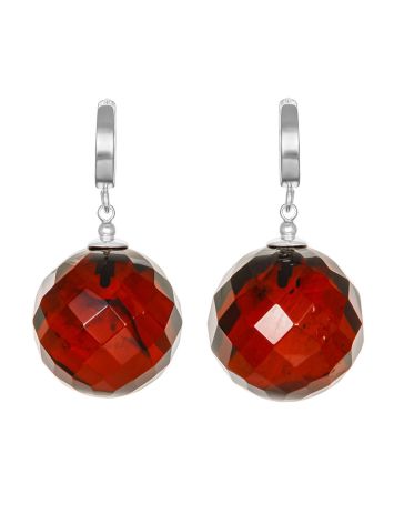 Luxurious earrings with faceted amber pendants "Large Ball", image 