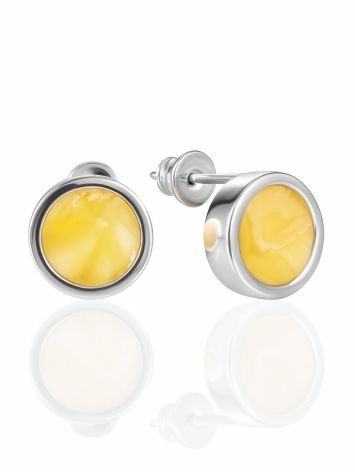 Palazzo stud earrings with milky-honey amber, image 