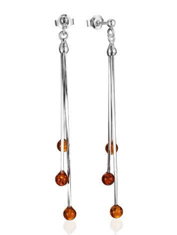 "Rowan" Stud Earrings with Amber on Chains, image 