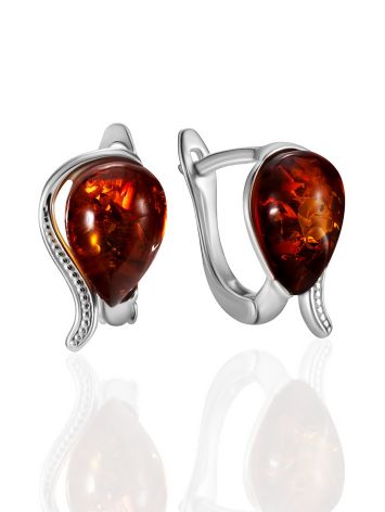"Orpheus" Earrings with Cognac-Colored Amber, image 