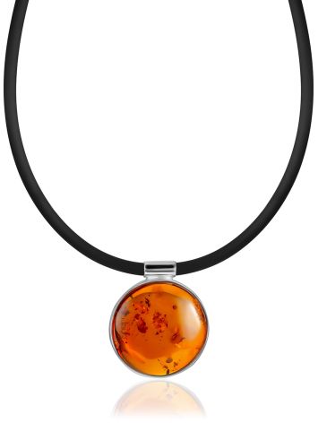 Stylish “Attraction” necklace with cognac amber on a silicone cord, image 