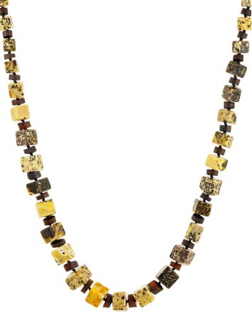 Stylish necklace made of textured Baltic amber with a matte surface, Length: 47, image 