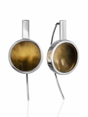 Stylish Palazzo hook earrings with textured amber, image 