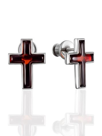 Stylish London Stud Earrings with Amber Crosses, image 