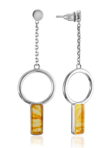 Stylish elongated stud earrings with lemon amber "London", image 