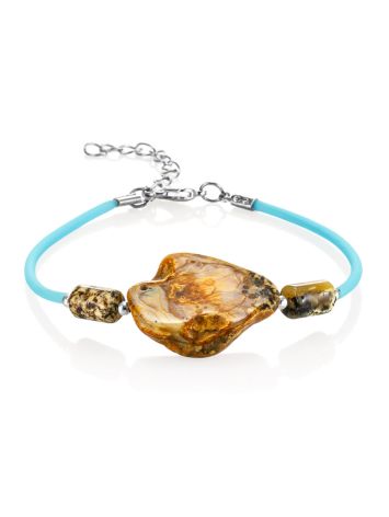 Stylish "Trinidad" bracelet with amber on blue silicone cord, Length: 18, image 