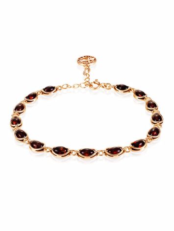 Delicate Gold-Plated "Amigo" Bracelet with Natural Cherry Amber, image 