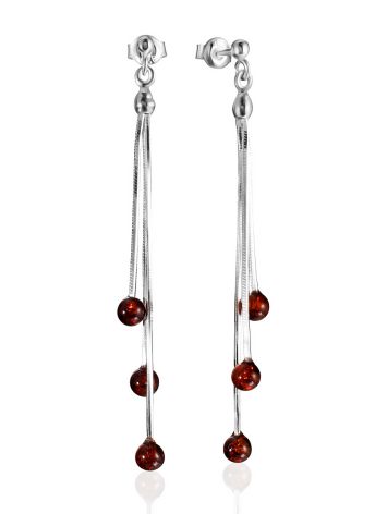 Bright Long "Rowan" Earrings with Cognac Amber, image 
