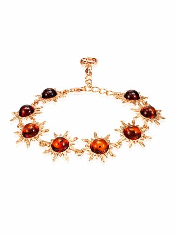 Bright Gold-Plated "Helios" Bracelet with Cherry Amber, image 