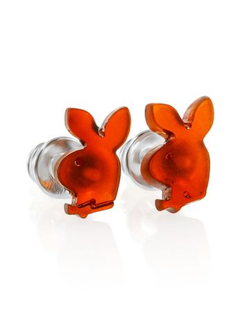 Fun stud earrings "Playboy Bunny" made of natural amber, image 